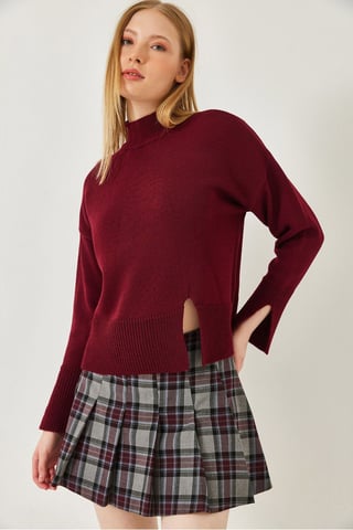 Relaxed Fit Turtleneck Sweater with Slit