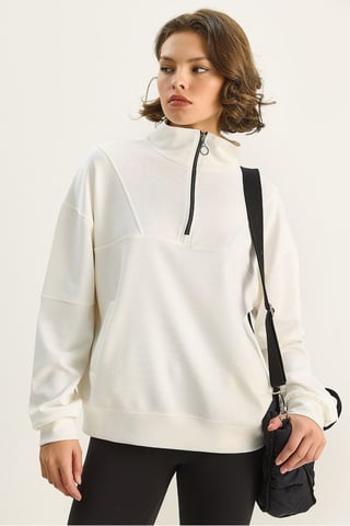 Relaxed Fit Zipper Collar Knitted Sweatshirt