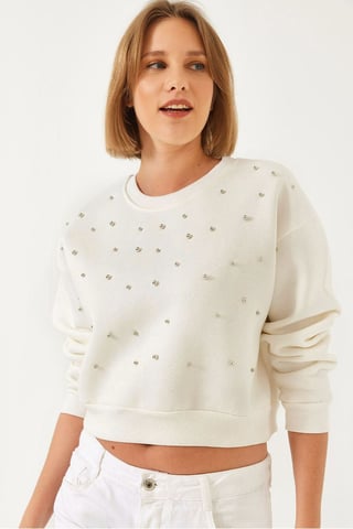 Patterned Crew Neck Pullover with Pompom