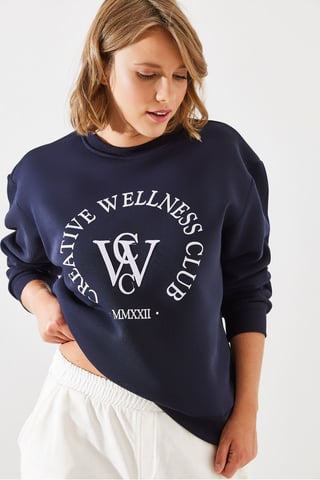 Crew Neck Cotton Sweatshirt with Motto Print