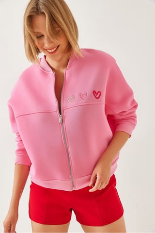 Embroidered Hooded Sweatshirt with Zipper