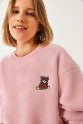 Embroidered Crop Sweatshirt with Bow