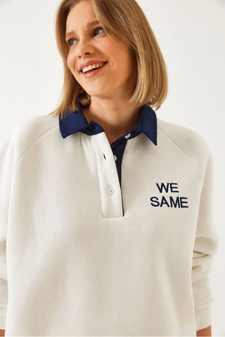 Embroidered Polo Collar Long Sleeve Sweatshirt