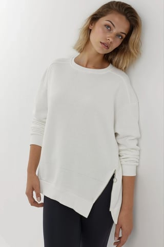 Textured Crew Neck Sweatshirt with Zipper Detail
