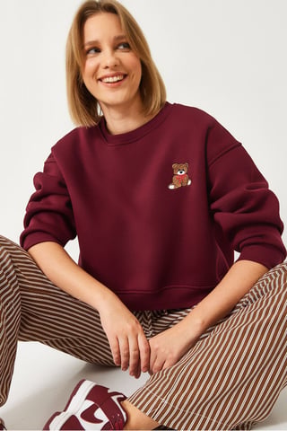Embroidered Crop Sweatshirt with Bow