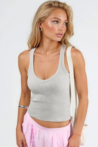 V-neck Ribbed Viscose Blend Tank Top