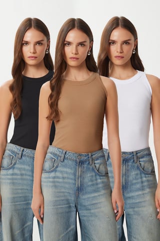 Tvättad Bomull 3-Pack Linne