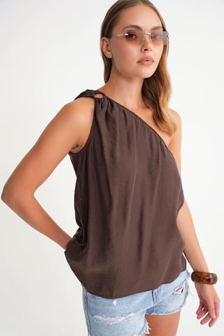 Asymmetrische Kraag Accessoire Gedetailleerde Top