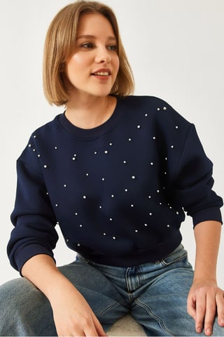 Patterned Crew Neck Pullover with Pompom