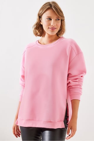 Crew Neck Zipper Detailed Sweatshirt