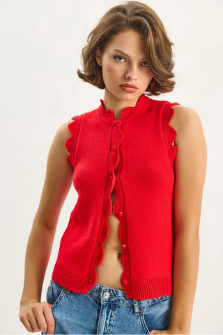 Frilly Crew Neck Knit Waistcoat
