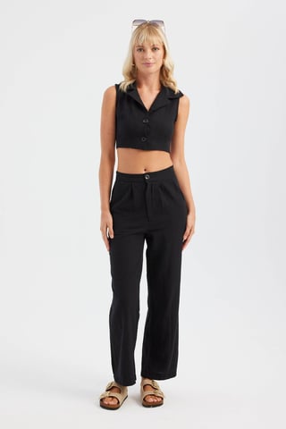 V Neck Cropped Waistcoat & Pleated Straight Leg Trousers Coord