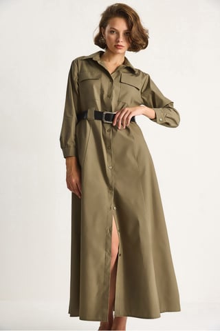 Long Sleeve Maxi Dress with Button Closure and Shirt Collar