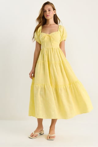 Embroidered Heart Collar Maxi Dress