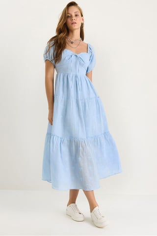 Embroidered Heart Collar Maxi Dress
