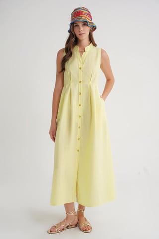 Buttoned Tippet Collar Maxi Dress