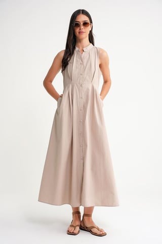 Buttoned Tippet Collar Maxi Dress