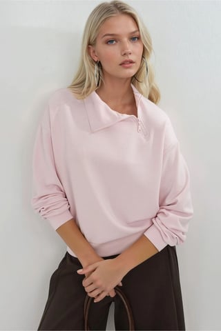 Relaxed Fit Zipper Collar Sweatshirt