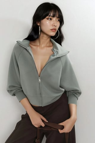 Relaxed Fit Zippered Sweatshirt