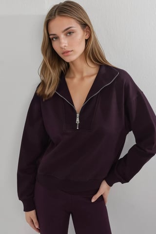 Relaxed Fit Zipper Collar Sweatshirt