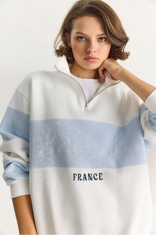 Printed Relaxed Fit Polo Sweatshirt