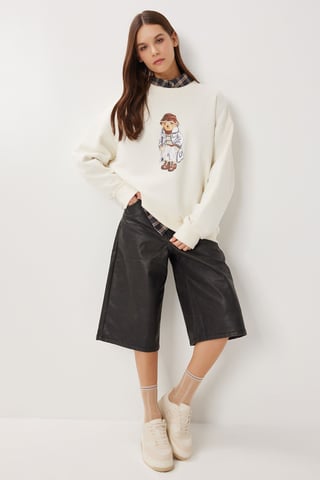 Oversized Crew Neck Sweatshirt with Print Detail