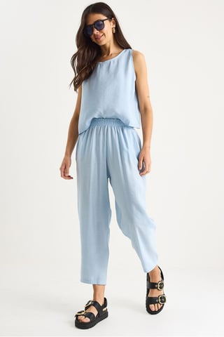 Sleeveless Crew Neck Blouse and Carrof Fıt Pants Set