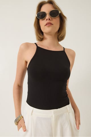Fitted Cotton Blend Halter Neck Cami Top