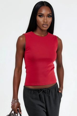 Crew Neck Sleeveless Solid Top