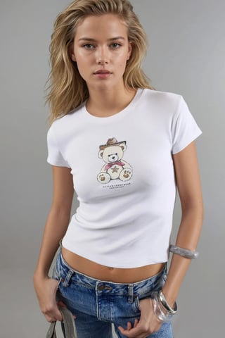 Tajt kortärmad crewneck topp i bomullsblandning