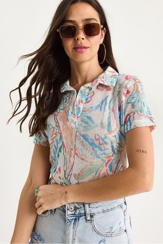 Flowery Polo Shirt Blouse