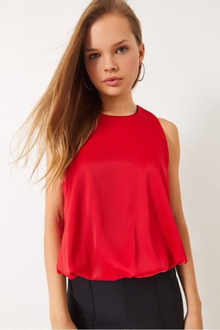 Crepe Loose Fit Sleeveless Blouse with Elastic Detail