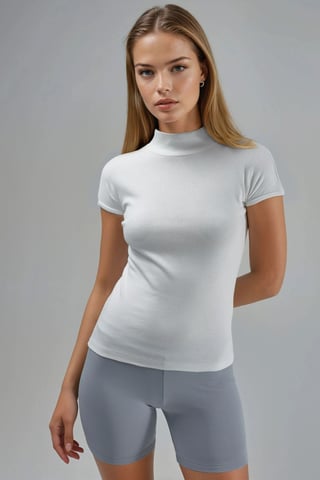Fitted Half Turtleneck Cotton Blouse