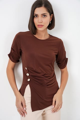 Crew Neck Buttoned Blouse