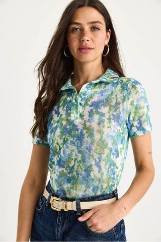 Flowery Polo Shirt Blouse