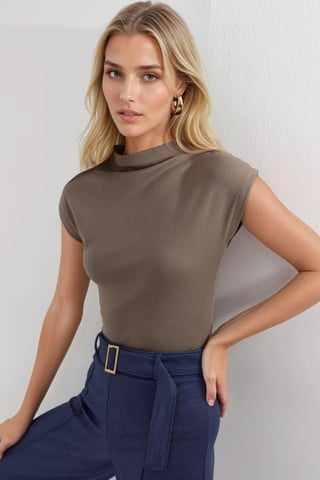 Figurpassad Blus med Mock-Neck och Kappärmar