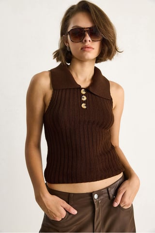 Knit Blouse with Button Closure