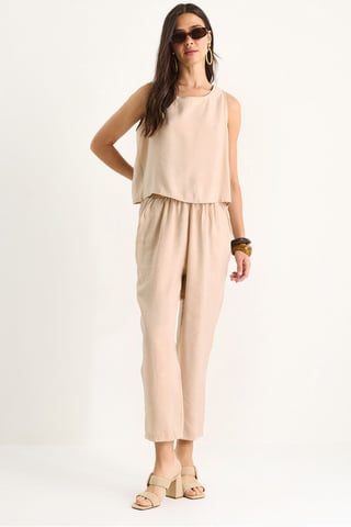 Sleeveless Crew Neck Blouse and Carrof Fıt Pants Set