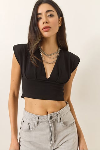 Slim Fit V-ringad Stickad Croppblus