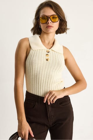 Knit Blouse with Button Closure