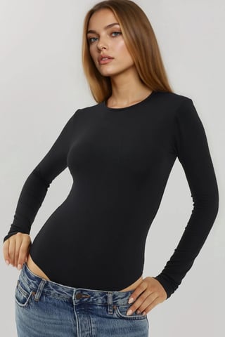 Slim Fit Long Sleeve Crew Neck Bodysuit with Snaps