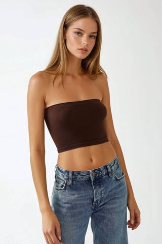 Slim Fit Strapless Ribbed Crop Top
