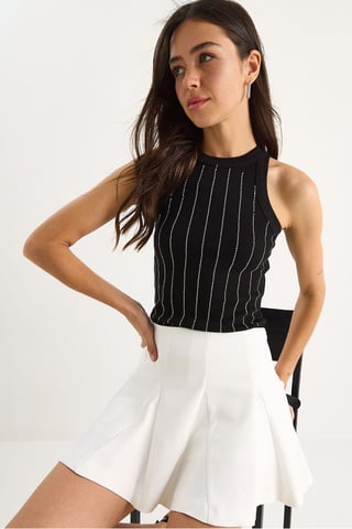 Striped Ribbed Crew Neck Crop Top