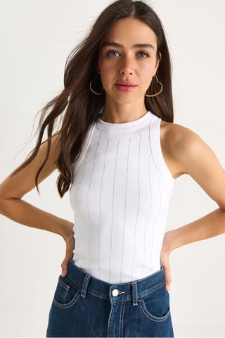 Striped Ribbed Crew Neck Crop Top