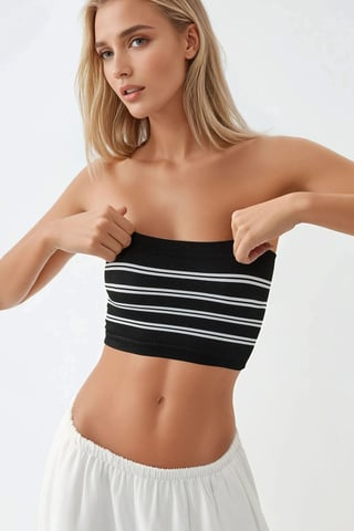 Strapless Striped Ribbed Crop Top