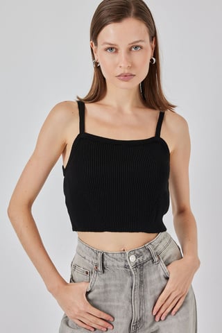 Square Collar Ribbed Knit Crop Top