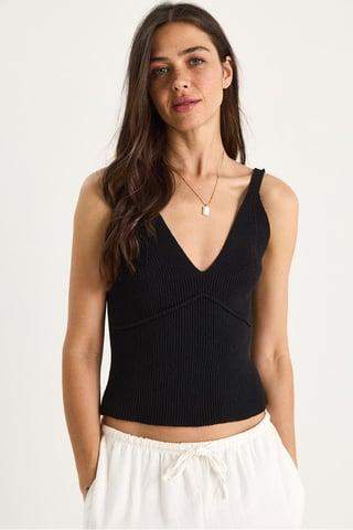 Tajta V-ringad ribbad stickad crop top