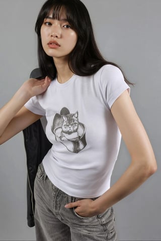 Tryckt formsydd crew neck stickad crop top