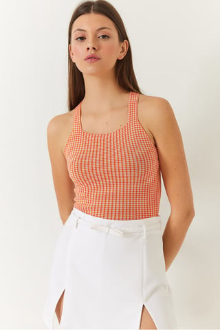 Gingham Print Fitted Crop Top