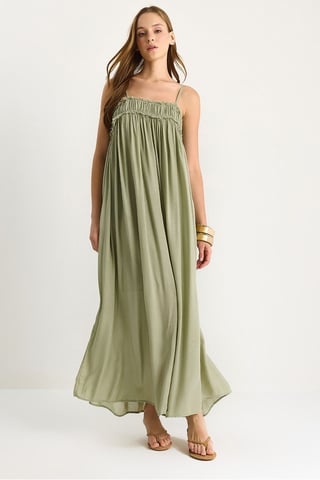 Embroidered Square Collar Maxi Dress
